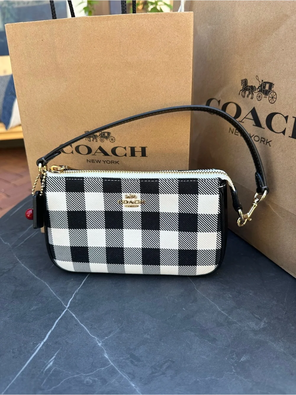 NWT Coach Nolita 19 With Gingham Print And Charm CEN01